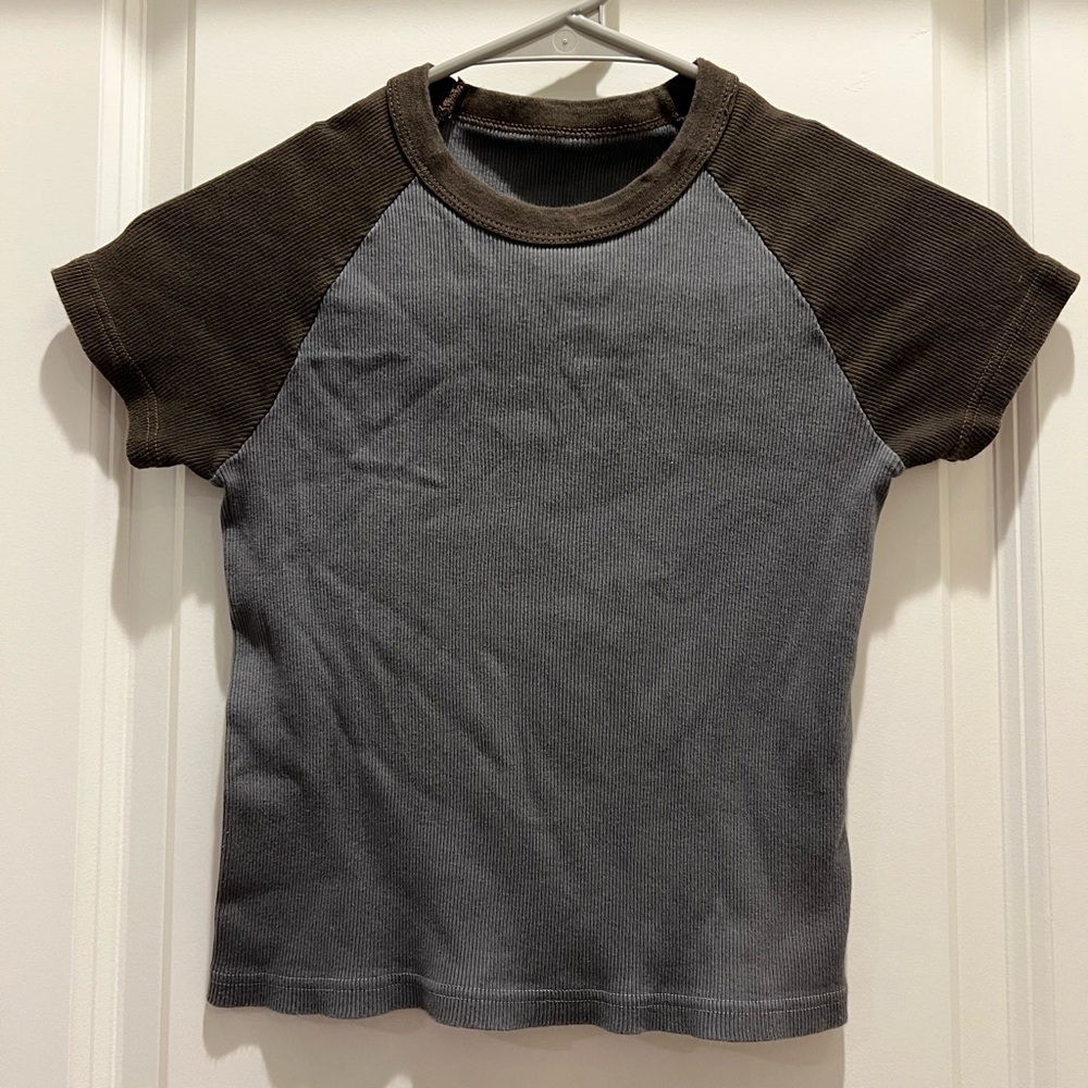 Brandy Melville Brown and Gray Short Sleeve Baby Tee